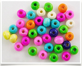 200PCS Mixed Lead Free Wood Round Beads, Dyed, 6mm wide, 5mm high, hole: 1.5mm